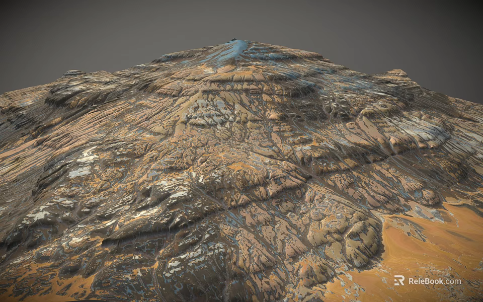 Desolate Rocky Mountain Landscape With Layered Terrain Gullies And Multicolored Hues In Brown Orange Blue 3d model 