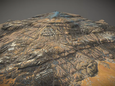 Desolate Rocky Mountain Landscape With Layered Terrain Gullies And Multicolored Hues In Brown Orange Blue 3d model