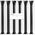Six Black Classical Roman Columns With Ornate Capitals And Vertical Grooves