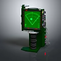 Green Radar Monitoring Device With Fan Shaped Display Screen Cylindrical Base And Connected Cables