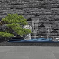 Feature Wall With Waterfall Pine Tree And Stone In Outdoor Landscape Design 3d model