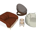 Stylish Comfortable Leisure Chairs With Brown White Upholstery Round Curved Design And Matching Side Table