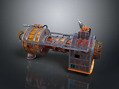 Industrial Mechanical Device With Wooden Barrels Metal Pipes And Vintage Design 3d model