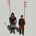 Two Game And Movie Ancient Warrior Characters With Traditional Armor And Long Spears