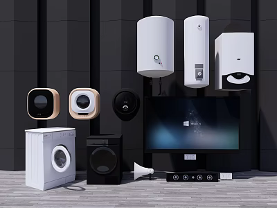 Smart Household Machines Including Washing Machines TV and Speakers Setup 3d model