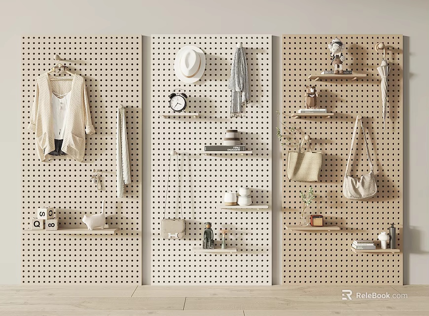 Pegboard Wall Decor With Fashion And Home Accessories 3d model