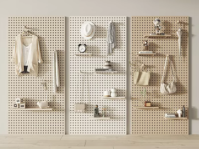 Pegboard Wall Decor With Fashion And Home Accessories 3d model