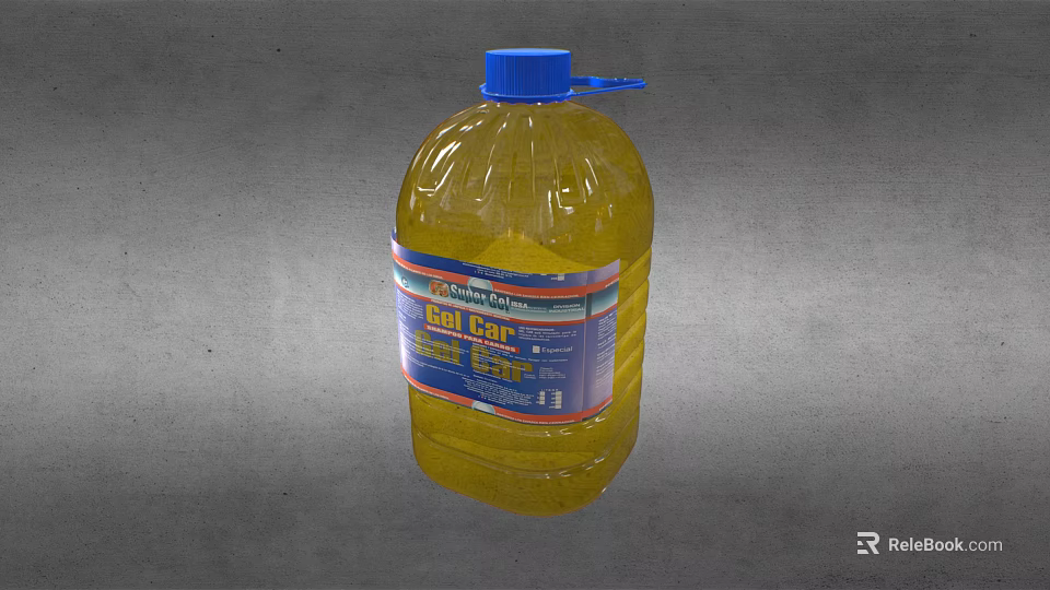 Large Yellow Condiment Bottle With Blue Cap And Label On Gray Background 3d model 