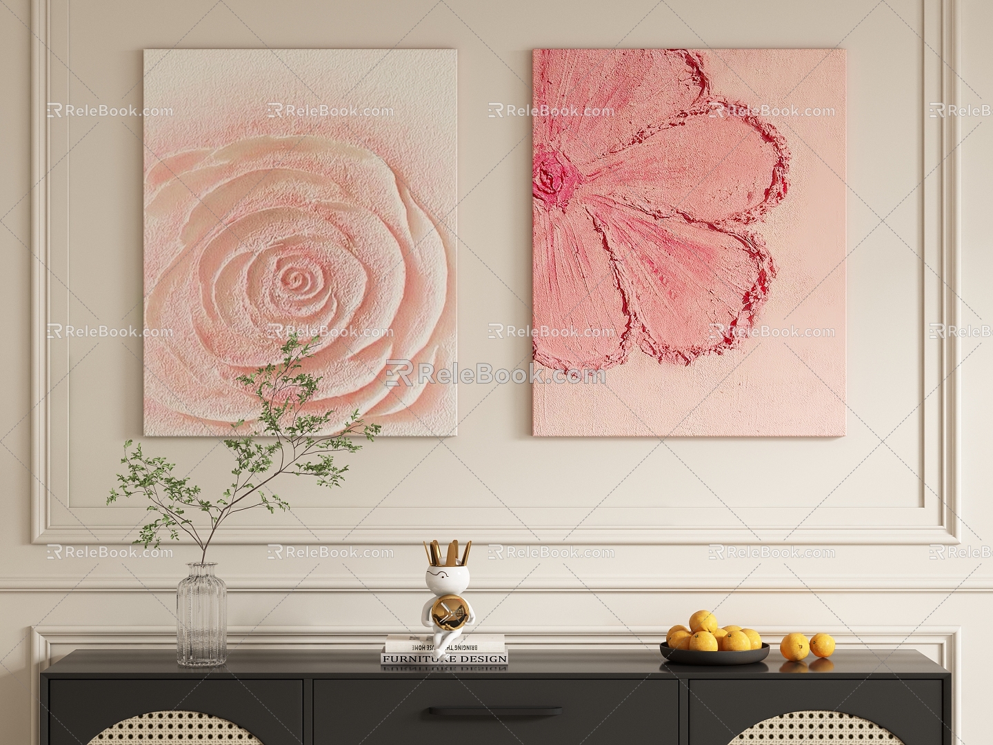 Modern Cream Style Decorative Painting Hanging Painting 3d model