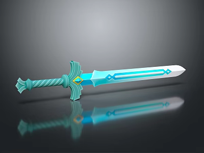 Turquoise Fantasy Sword with Ornate Hilt Blue Accents and Gemstone Design 3d model