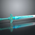 Turquoise Fantasy Sword with Ornate Hilt Blue Accents and Gemstone Design