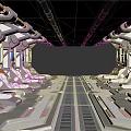 Futuristic Spaceship Interior Design With Control Panels Seats Illuminated Indicators And Metallic Flooring