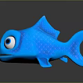Cute Blue Cartoon Fish Toy Featuring Big Eyes And 3D Model Design