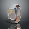 Stylish White Strap Watch with Square Dial Transparent Case and Yellow Details