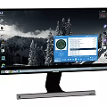 Samsung Computer Monitor with Desktop Display Snowy Mountain Trees Background and Open Software Interface