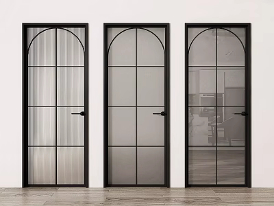 Modern Casement Doors with Black Frames and Frosted Glass Panels for Home Interior 3d model