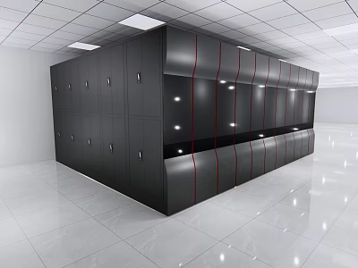 Modern Black Display Shelves With Multiple Doors And LED Lighting In Commercial Space 3d model