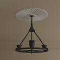 Black Decorative Chandelier With Triangular Frame And Circular Ceiling Medallion On Beige Ceiling 3d model