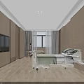 Modern Hospital Room Interior With Wooden Walls TV And Comfortable Bed