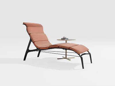 Modern Blush Lounge Chair With Black Frame Small Side Table And Cup 3d model