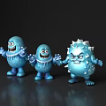 Blue Slime Like Cartoon Game Movie Characters With Different Sizes And Spiky Features