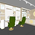 Stylish Beauty Salon Store Interior With Green Chairs Mirrors Product Shelves And Counter