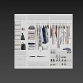 Organized Closet With Hanging Shirts Folded Clothes Drawers And Storage Boxes 3d model