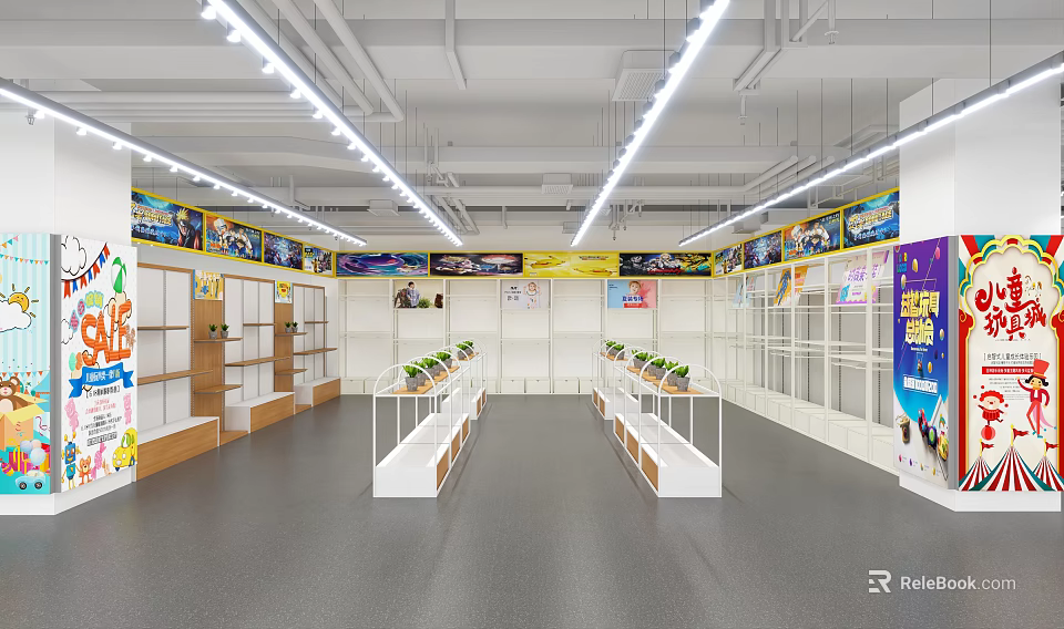 Modern Shopping Mall Store Interior Design With Shelves Display Cabinets And Bright Lighting 3d model 