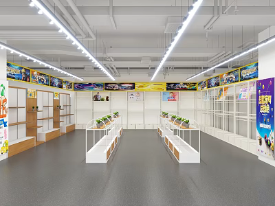 Modern Shopping Mall Store Interior Design With Shelves Display Cabinets And Bright Lighting 3d model