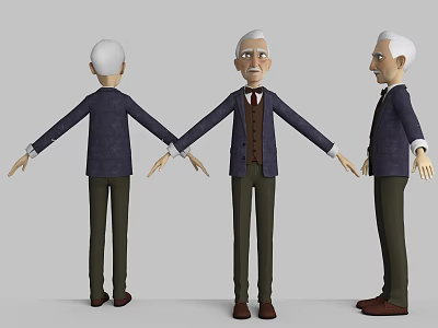 Elderly Man 3D Model With Multiple Angles Suit Vest White Hair Outstretched Arms Pose 3d model