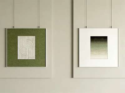 Abstract Paintings With Green Background White Line Pattern And White Gradient Color Hanging On Wall 3d model