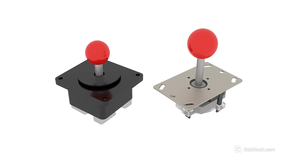 Industrial Control Joysticks With Red Top Ball And Black Silver Base Design 3d model 