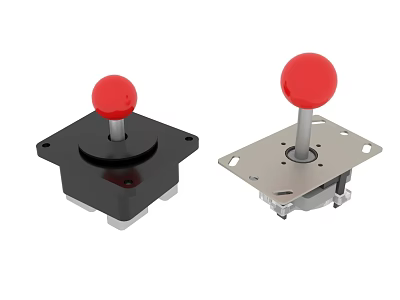 Industrial Control Joysticks With Red Top Ball And Black Silver Base Design 3d model