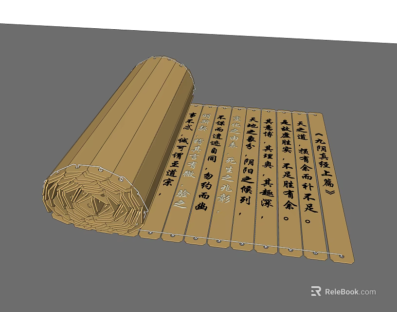 Ancient Chinese Bamboo Slips as Traditional Books with Calligraphy Characters 3d model 