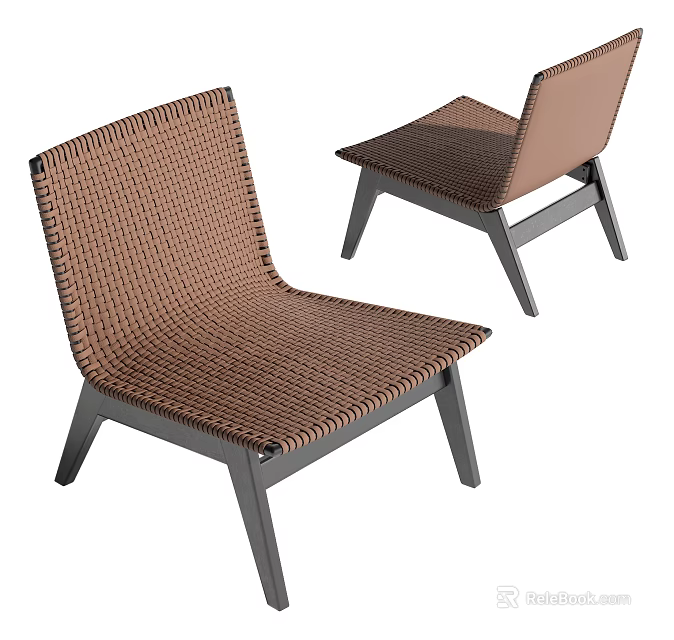 Modern Woven Brown Leisure Chair with Gray Metal Legs and Backrest Design 3d model 