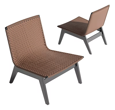 Modern Woven Brown Leisure Chair with Gray Metal Legs and Backrest Design 3d model