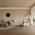 Modern Open Living Dining Space With Wooden Accents Floor to Ceiling Windows And Round Rug