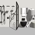 Modern Black And White Bathroom Set Featuring Shower System Toilet Towel Rack And Accessories