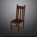 Wooden Chair With Vertical Slat Backrest And Red Padded Seat Design