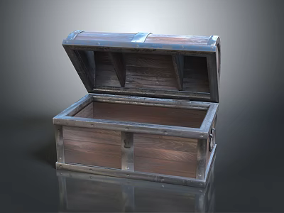 Vintage Open Wooden Storage Chest With Metal Accents For Home Organization 3d model