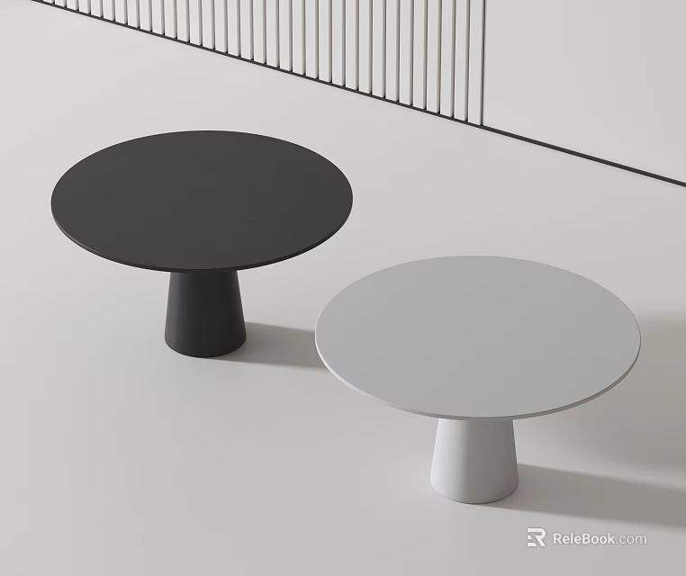 Two Minimalist Modern Round Dining Tables With Black And White Tops And Simple Bases 3d model 