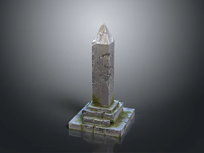 Ancient Weathered Stone Obelisk Sculpture With Detailed Carving And Step Base 3d model