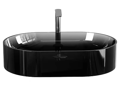 Sleek Black Oval Washbasin With Modern Chrome Faucet And Smooth Surface 3d model