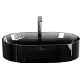 Sleek Black Oval Washbasin With Modern Chrome Faucet And Smooth Surface