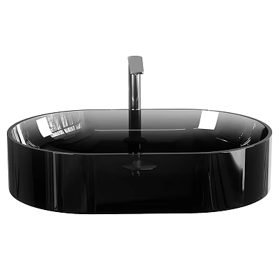 Sleek Black Oval Washbasin With Modern Chrome Faucet And Smooth Surface 3d model