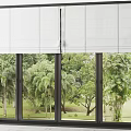 White Roller Blinds For Large Window With Green Trees And Grass View