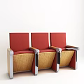 Public Chairs With Red Fabric Upholstery Wooden Armrests And Metal Accents