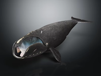 Black Whale Model With Open Mouth And Blue Interior On Dark Background 3d model