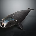 Black Whale Model With Open Mouth And Blue Interior On Dark Background 3d model