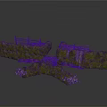 Broken Stone Bridge Structure With Wooden Railings Green Vegetation And Gravel